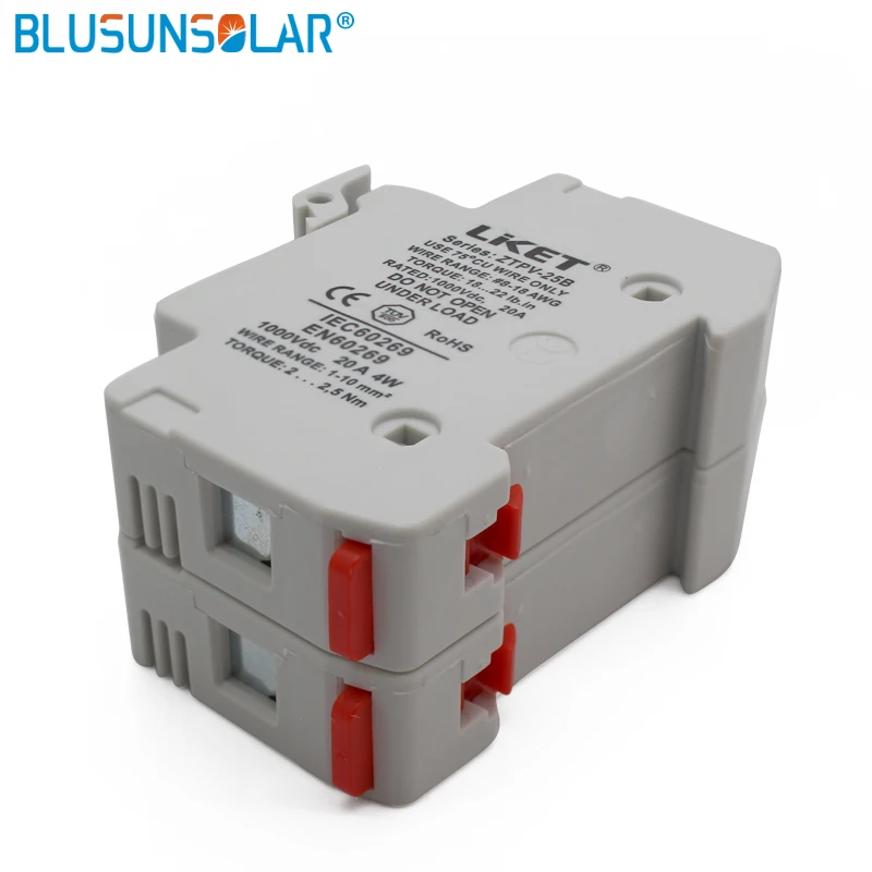 1 set 2P Parallel Fuse Holder 1000V DC Fusible 10x38 gPV, with Fuse Holder for Solar System Protection