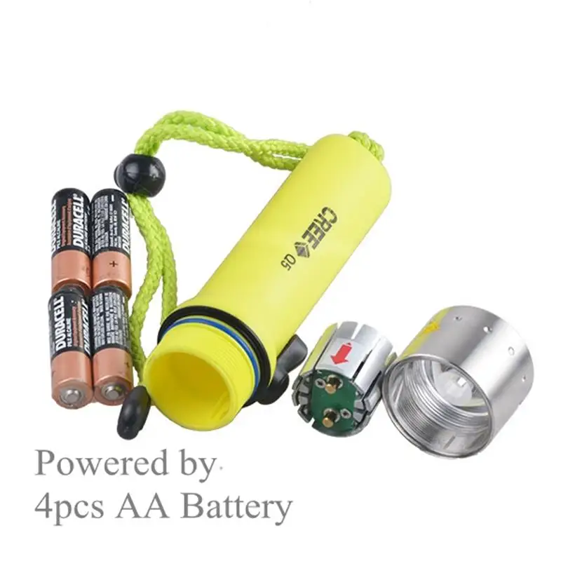 TMWT Bright Scuba Diving Flashlight Yellow body AA Battery Powerful Q5 LED Lamp Underwater Waterproof Diving Light