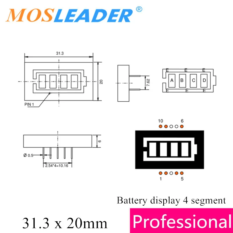 Mosleader 100pcs Battery display 4 segment 31.3x20mm Anode 4 segments DIP7 Red Green Blue 7P Battery capacity Indicator display