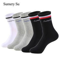 5 Paren/partij Mens Sokken Running Ademende Sport Trekking Katoen Strepen Solid Compressie Crew Lange Sokken Mannelijke Gift Hot Koop