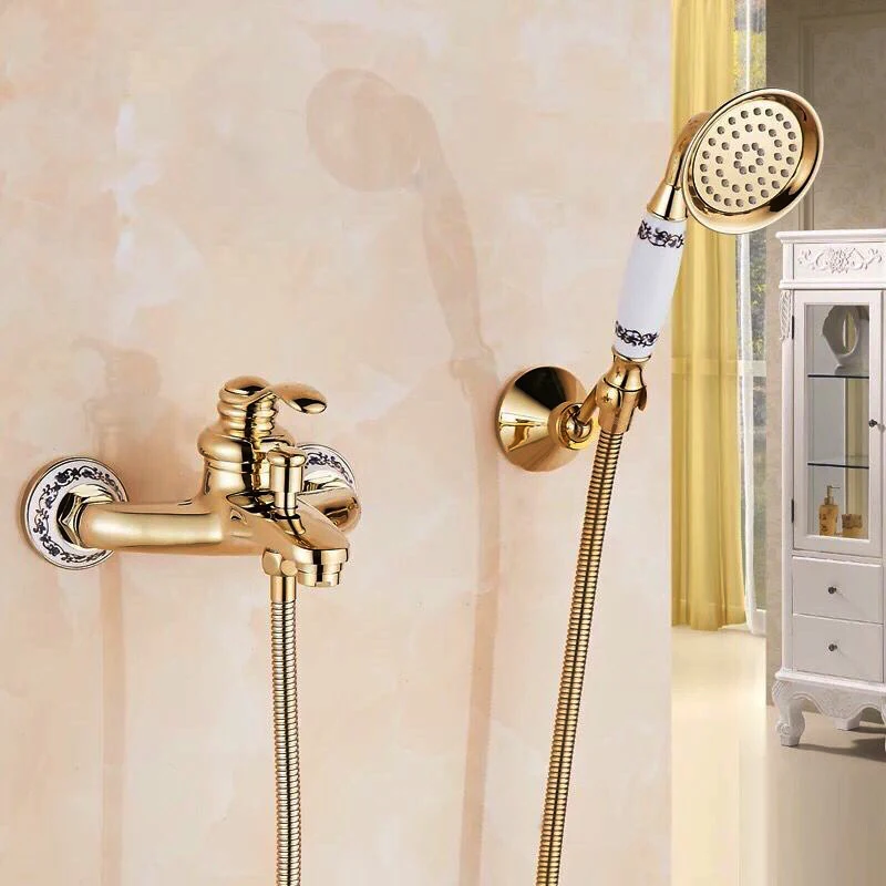 Cold Hot Bathtub Faucet With Ceramic Hand Held Shower Head Brass Gold Rose Golden Bathroom Shower Faucet Set Mixer Tap SF1055