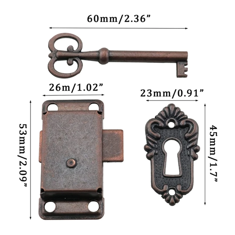 Decorative Furniture Locks Antique Iron Drawer Locks with Key Jewelry Wooden Box Latch Vintage Furniture Hardware