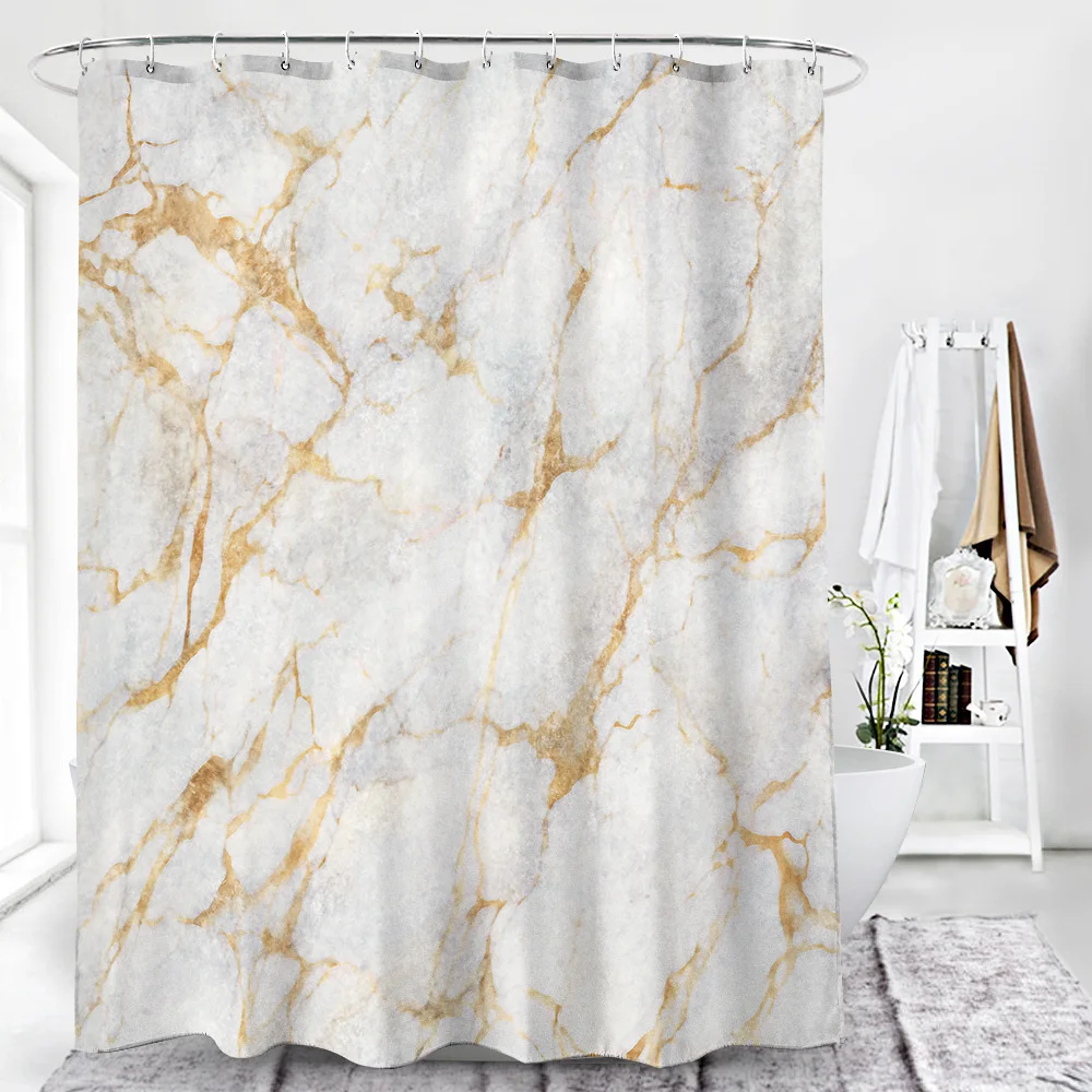 Gold Marble Waterproof Shower Curtain Set With 12 Hooks Bathroom Curtains Polyester Fabric Bath Mildew Proof Home Decor