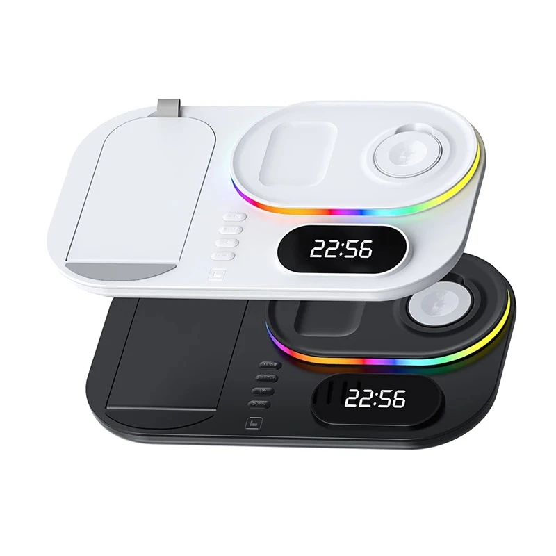 30W 4 in 1 Wireless Fast Charger For Apple Watch AirPods iPhone 13 Android Built-in Adjustable Bracket Colorful Lighting Effects