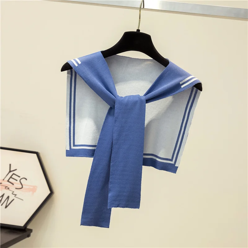 Knitted Navy Fake Collar Women Shawl Tie Warm Shoulder False Doll Collar Shirt Detachable Collar Necklace Shawl Wrap