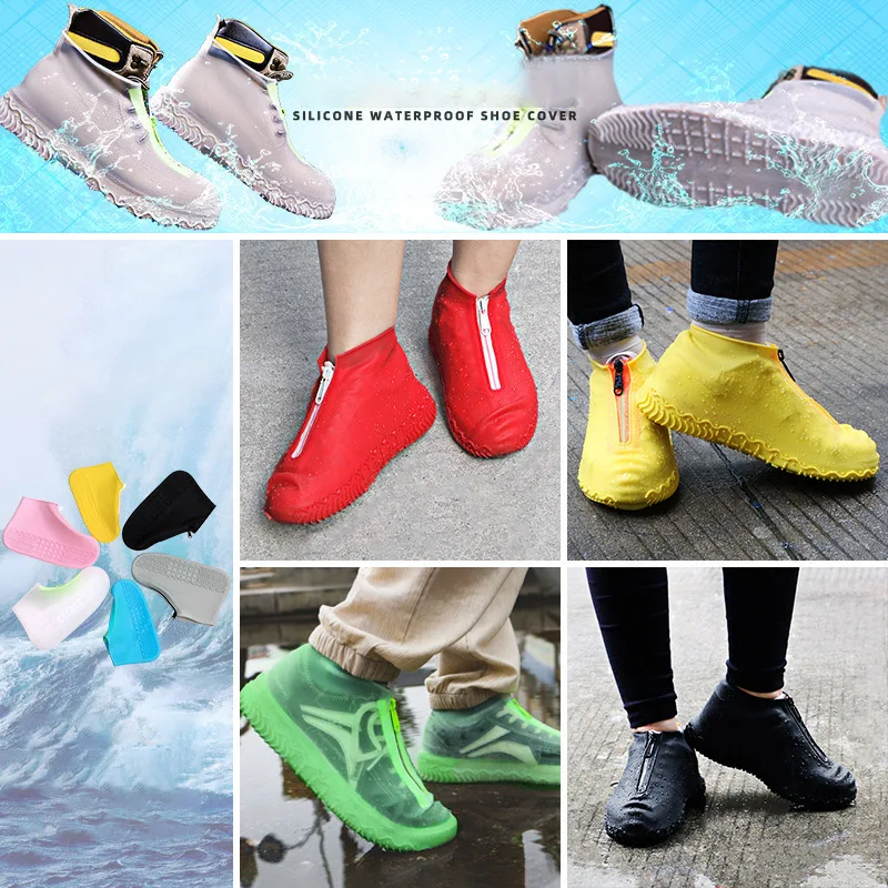 Unisex Zipper Reusable Shoe Covers Waterproof Galoshes Rubber Boots Women Anti-slip Covers for Shoes Men Silicone Shoe Protector