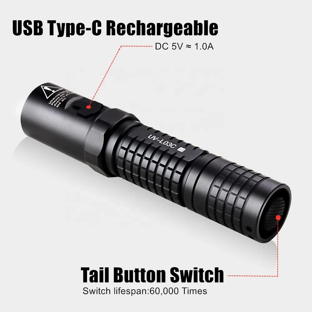 TANK007 NDT Anti-Counterfeit Antique Appraisal UV LED 365nm Blacklight Ultraviolet Light Flashlight Curing USB Rechargeable