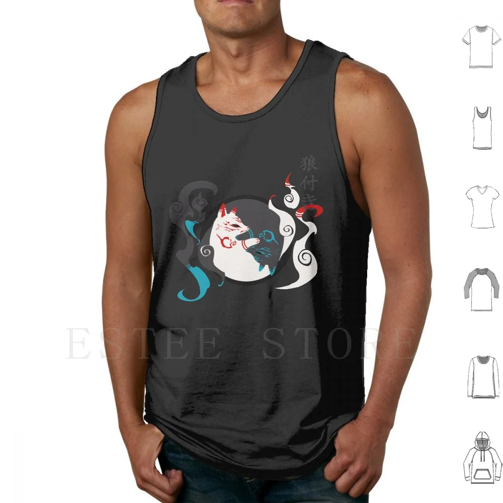 Ookami Tao camisetas sin mangas chaleco sin mangas Japón Inari Fox Kyuubi Kyubi Fox Spirit folclore japonés Okami Ookami