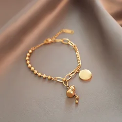 Trendy Stainless Steel Gourd & Round Tag Charm Bracelet For Women Bohemia Beach Chain & Link Bracelet Jewelry