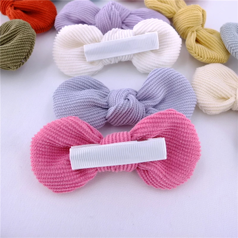 2 PCS Baby Girls Kids Corduroy Hair Bow Fully Lined Alligator Clips Barrettes Rounder Hairbows Hairgrips Accessories Headwear