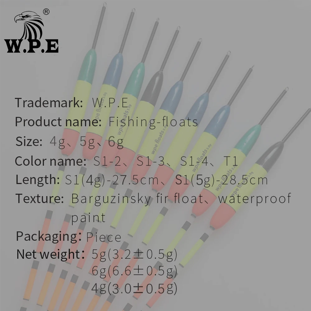 WPE-Barguzinsky Flutuador De Pesca Bobber Vertical Bóia Tackle, Flutuadores De Abeto, Tamanho 4g, 5g, 6g, 27.5cm, 28.5cm, Marca, 5Pcs por Conjunto