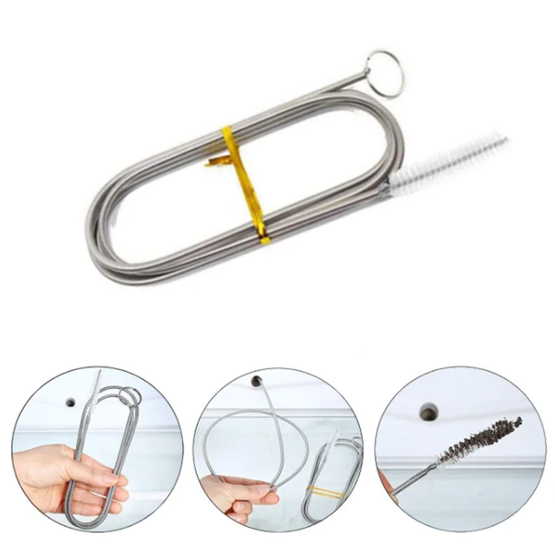 Stainless Steel Refrigerator Drain Dredge Cleaning Brush Long Handle Refrigerator Scrub Drainage Hole Water Tube Dredging Tool