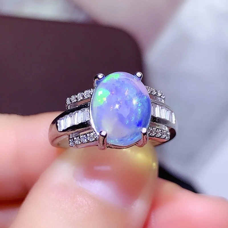 CoLife Jewelry 100% Natural White Opal Ring for Party 8mm*10mm Australia Opal Silver Ring 925 Silver Opal Jewelry