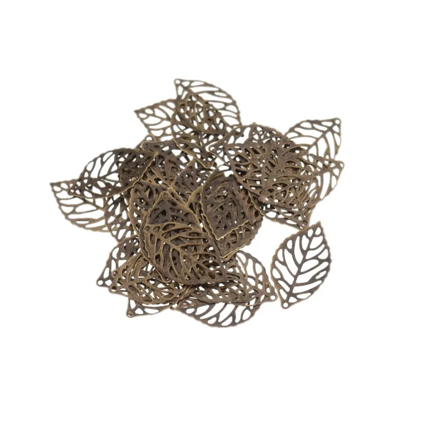 100Pcs Filigree Leaf Connectors Metal Crafts Decoration DIY Findings 24x14mm (3 color)