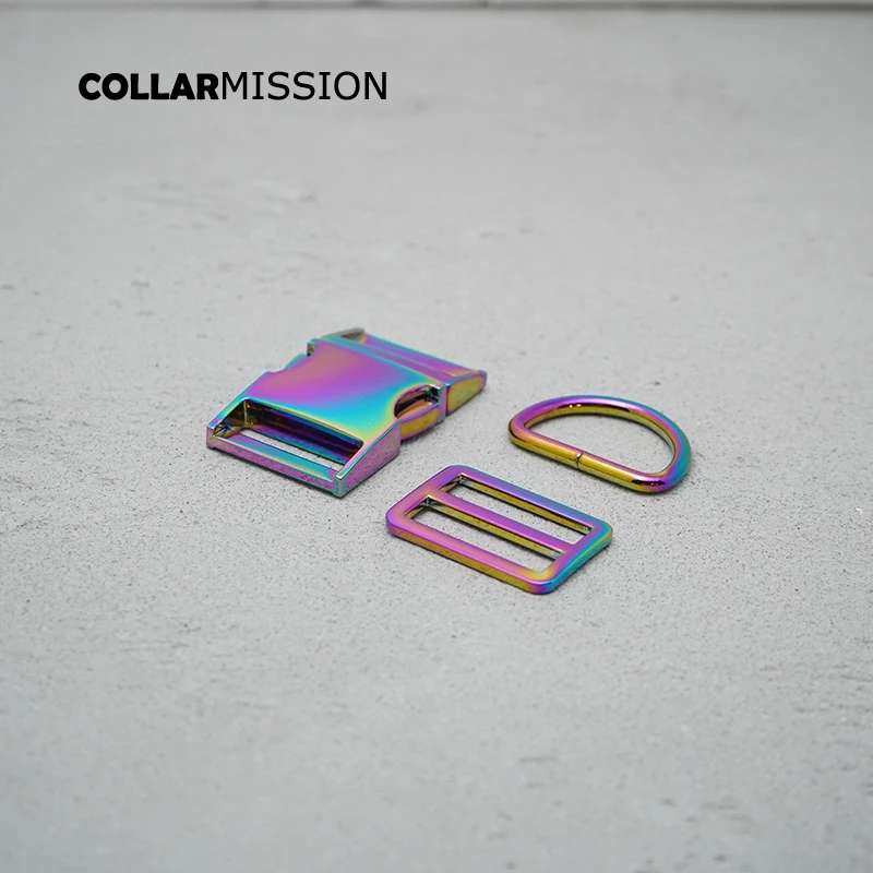 

50pcs/lot(metal buckle+Tri-Glid+D ring)for garment luggage backpack cat dog collar DIY accessory 8 Colours 15mm to 30mm 5 sizes