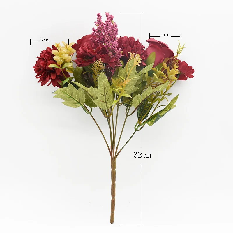 1 Strauß Rosen-Chrysanthemen-Kombinationsstrauß Hochwertige Kunstblumen Heimdekoration Herbstdekoration DIY Hochzeit Festival – Detail 7