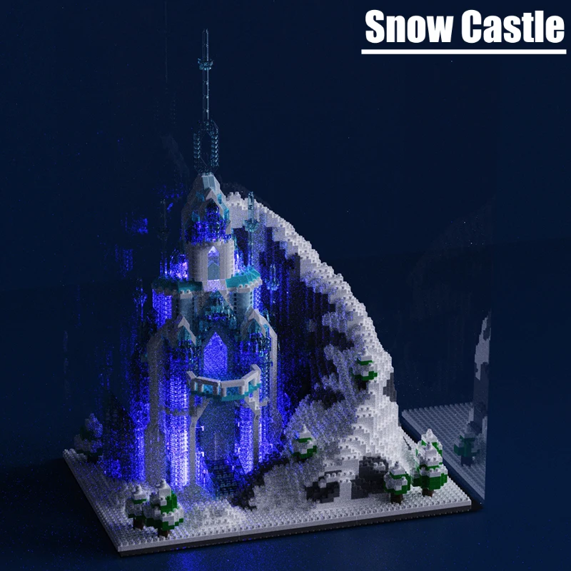 MOC 4842Pcs Friend Micro Particle Ice Castle With LED Light Model Princess Building Blocks Bricks Christmas Toys for Girls Gifts