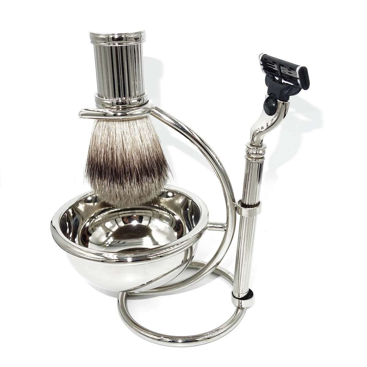 Irazor navalha suporte e barba caneca de espuma tigela com silvertip texugo cabelo barbear escova conjunto para homem