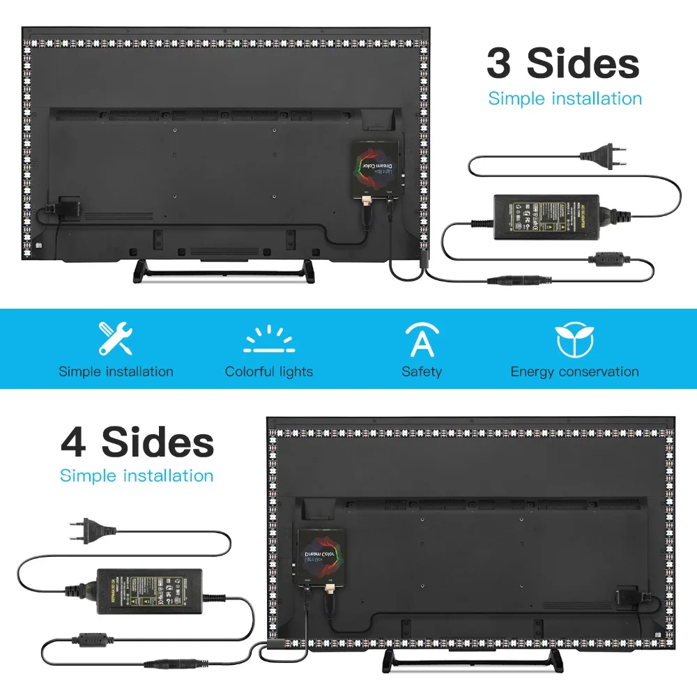 1/2/3/4/5m DIY Ambient TV PC Dream Screen USB LED Strip HDTV Computer Monitor Backlight Addressable WS2812B LED Strip Full Set