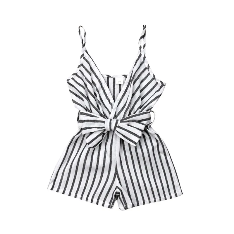 Summer Infant Baby Girl Striped Romper Clothes Sleeveless V-Neck Strap Jumpsuit Casual Outfit Playsuit