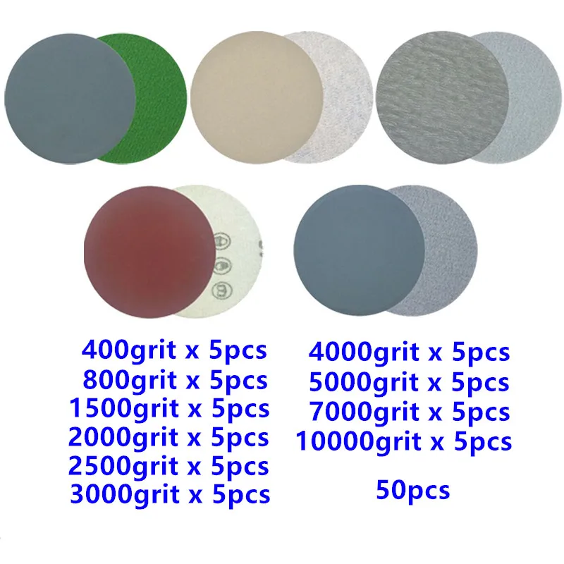 Papel de lija de 3 pulgadas y 75mm, disco seco y húmedo, hojas de arena abrasivas, disco de lijado de piezas, bucle de gancho para herramientas de limpieza y pulido, 50 Grit1000-7000