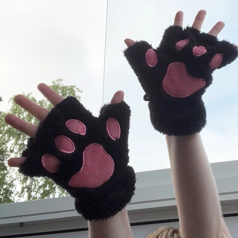 Nuevos guantes de invierno para mujer, guantes con garra de pata de gato de peluche de oso, manoplas sin dedos para gatito bonito, guantes de regalo para Navidad y Halloween para niñas