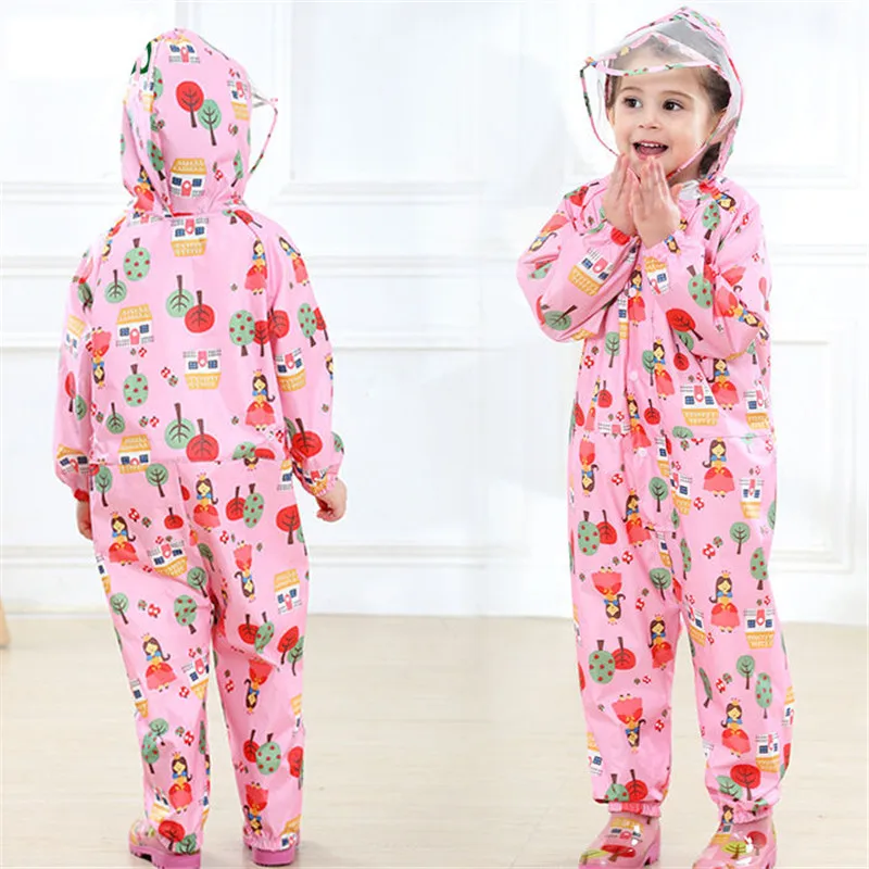 Children Girls Raincoats Fashion Animal Pattern Design Waterproof Rain Pants Kids Hooded Jumpsuit For Baby Boys 1-10 Ys Rainsuit