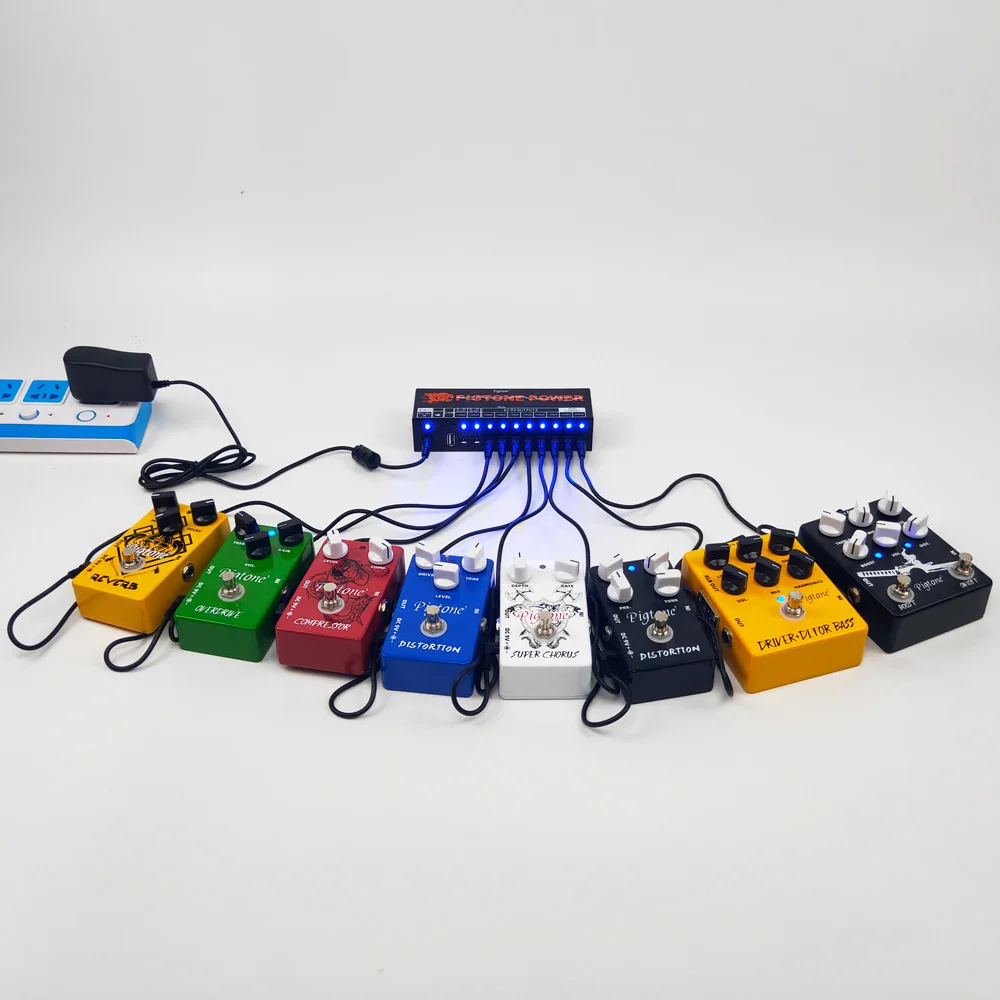 Pigtone PD-02 gitar pedalı güç kaynağı USB şarj ile 10 yollu çıkış elektrik gitar efektleri güç