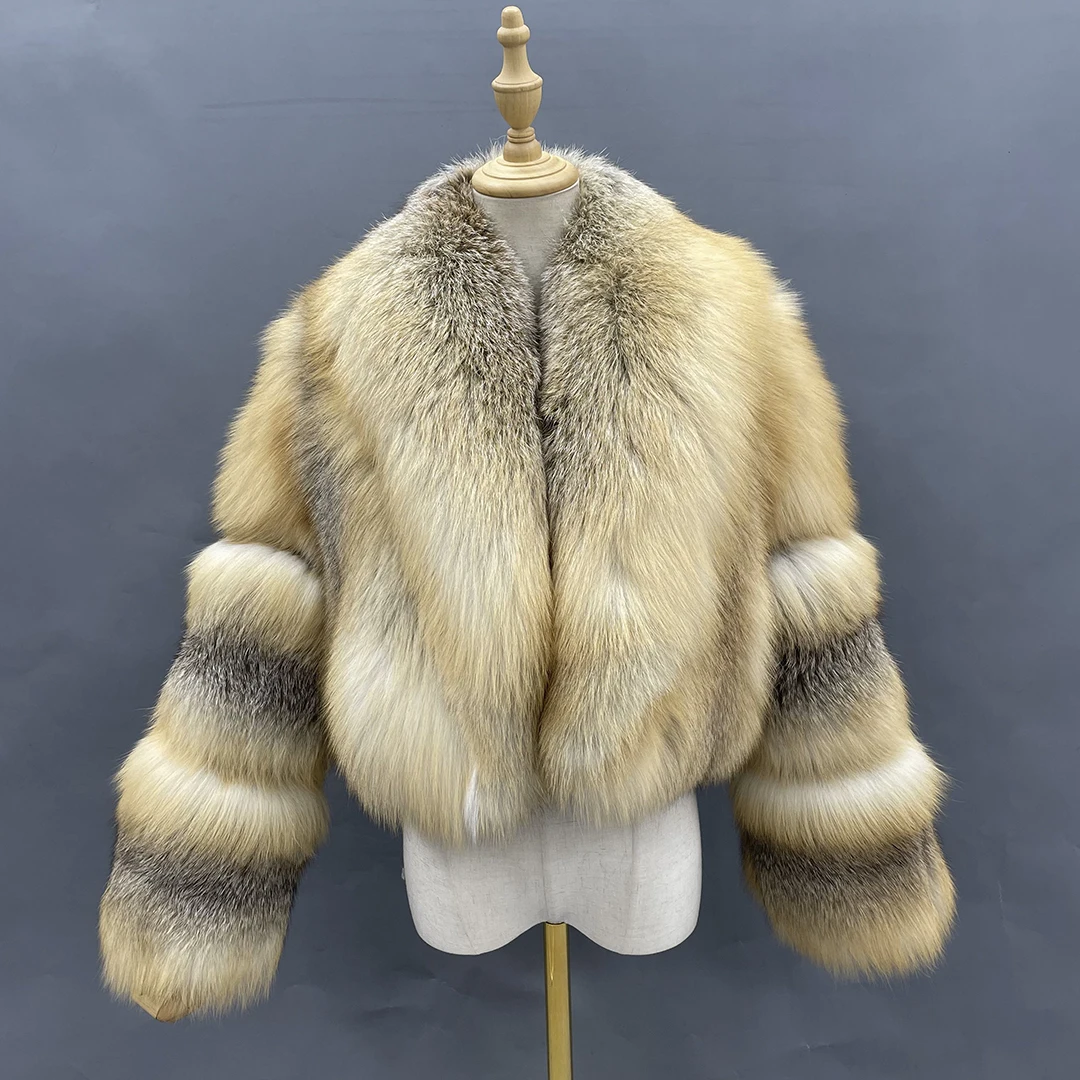 Luxury Clothes Women Fox Fur Coat Fashion Real Fur Jacket Plus Size Custom Short Natural Fox Fur Coat JFB1-21096