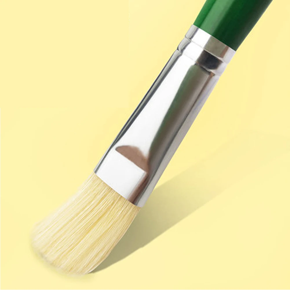 Single-support Flat-headed Pig Bristle Hair Paint Brush Water Gouache Oil Painting Pen Long Rod Art Students Color Art Supplies