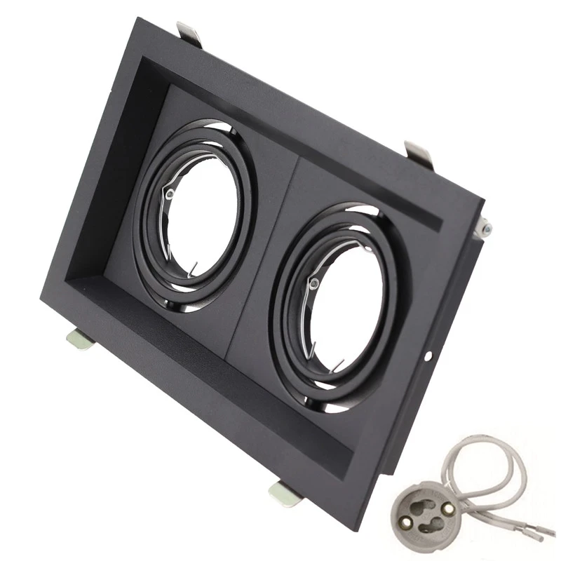 Vierkante Dubbele Ring Led Plafond Downlights Verzonken Verstelbare GU10 MR16 Lamp Socket Base Spot Lampen Houder Frame Beugel Fitting