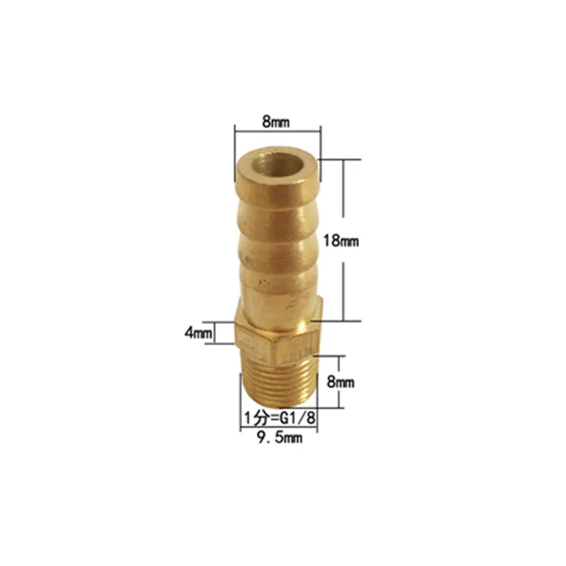 Conector de acoplamiento de púas de cobre, accesorio de manguera de latón recto o codo, empalmador de lengüeta, rosca macho NPT de 1/8 \