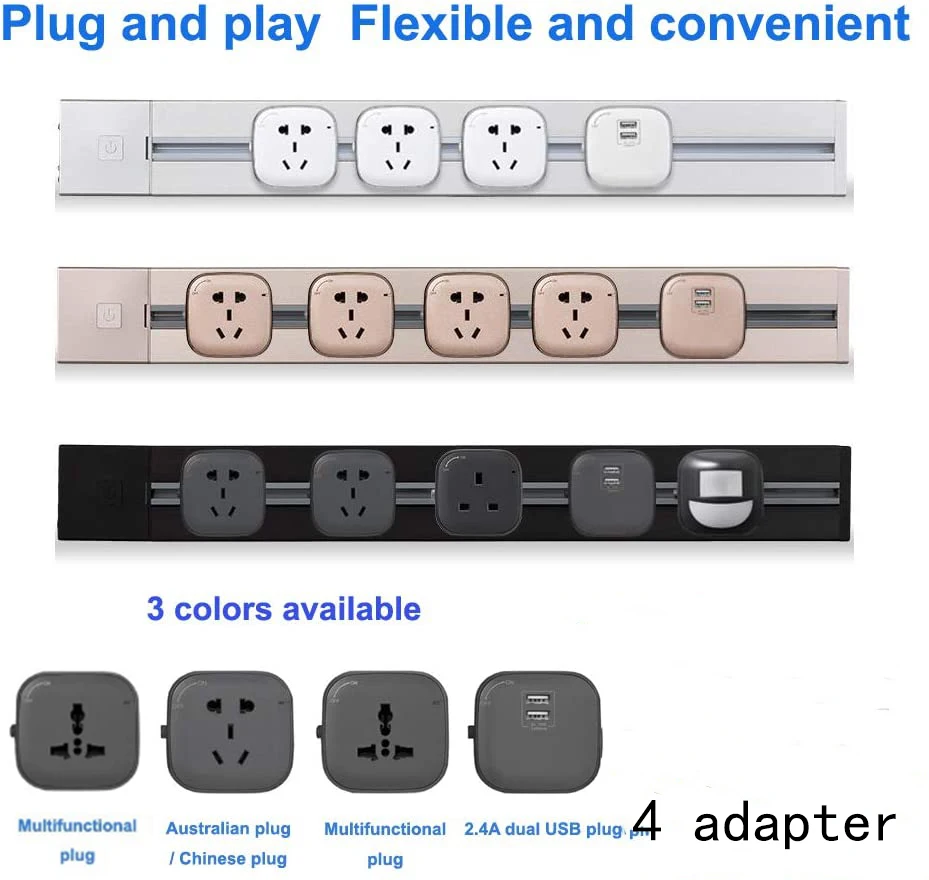 Wireless Power Track Socket Mobile Rail Smart Socket Power Extension Socket Panels for Walls Socket with USB/tee in socket(0.6M)