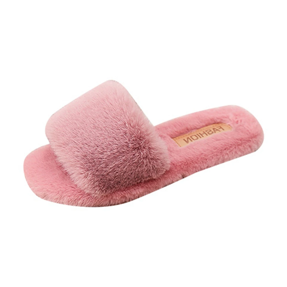 Pantoufles en fausse fourrure pour femmes, chaussures de sol en peluche douce, pantoufles de maison chaudes à bout ouvert, glissades de maison moelleuses, hiver 2023