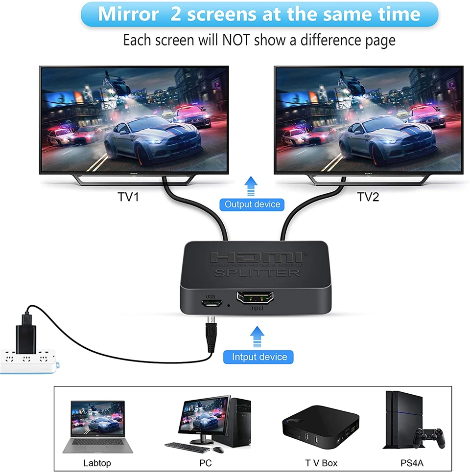 2026 4K 60Hz HDR HDMI 2.0 Splitter 1x2 Splitter HDMI 2.0 4K Support HDCP 2.2 UHD HDMI Splitter 2.0 Switch Box For PS4 Projector