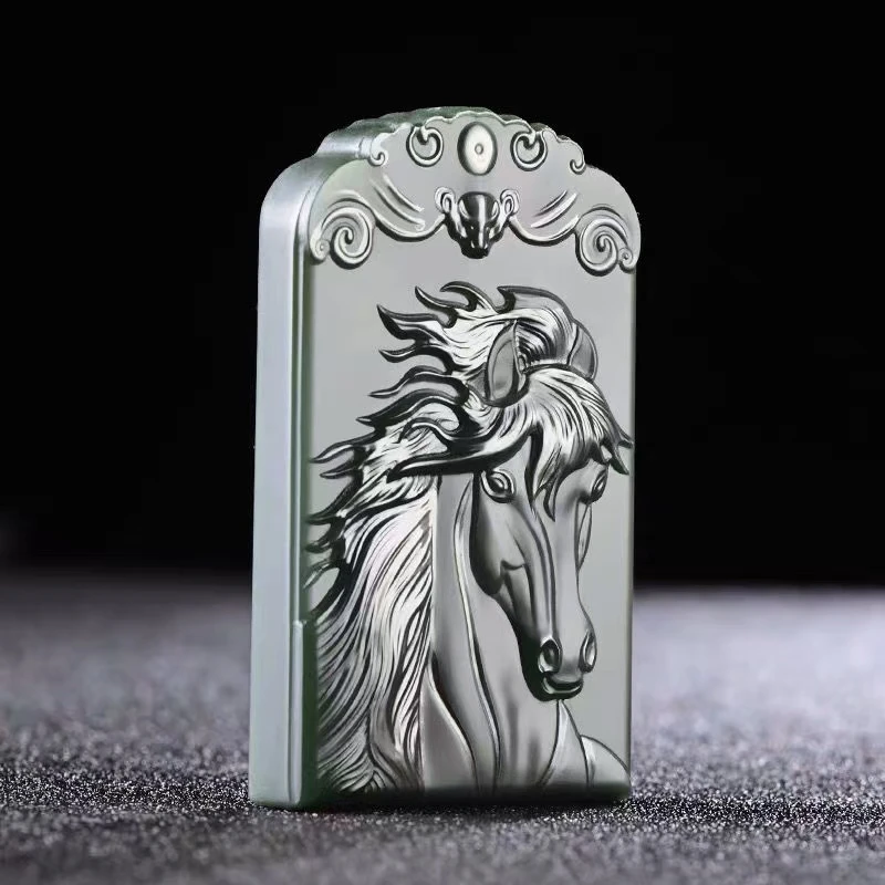 Nature He Tian Jade Horse Amulet Pendant Bottle Green jadite Chinese Zodiac 12 Animal Signs