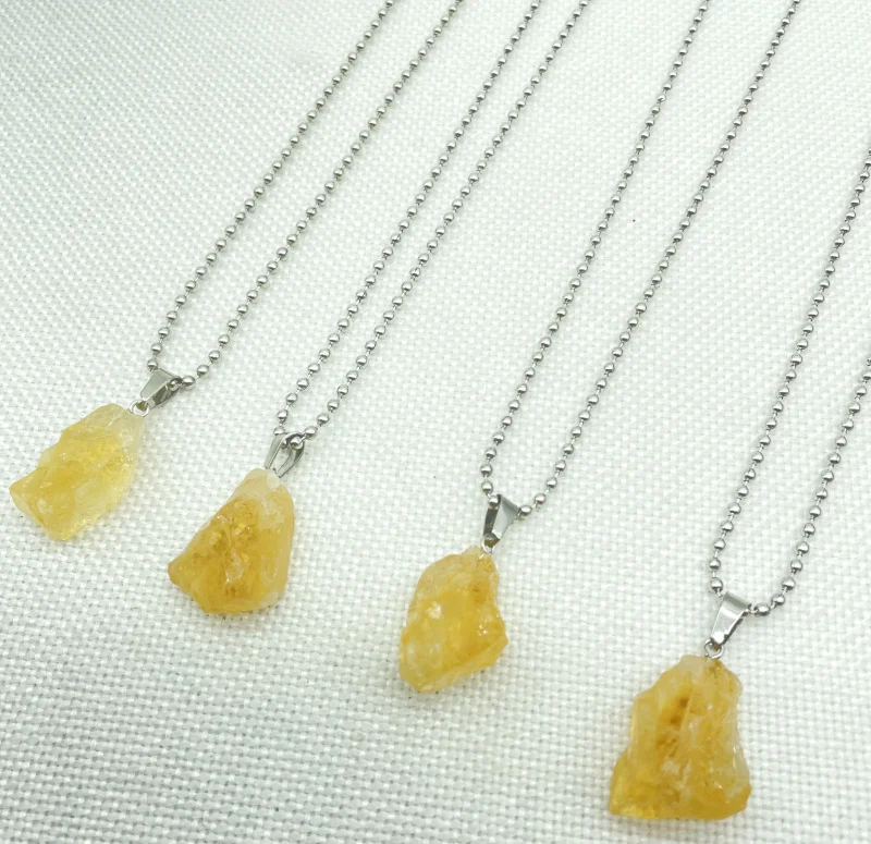 Natural Stone Yellow Crystal Black Tourmaline Repair Ore Can Be Used Charm Citrine Pendant For DIY Jewelry Making Necklace 1pc