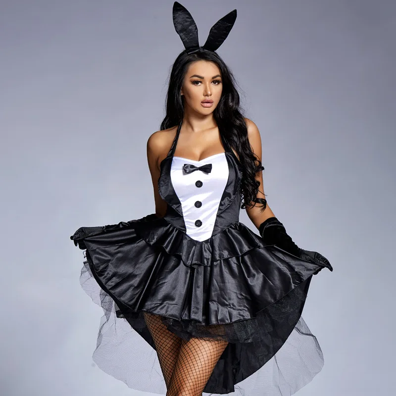 Umorden frauen 3 Stück Sexy Bunny Girl Kostüm Smoking Tails Halloween Club Party Phantasie Kleid Plus Größe