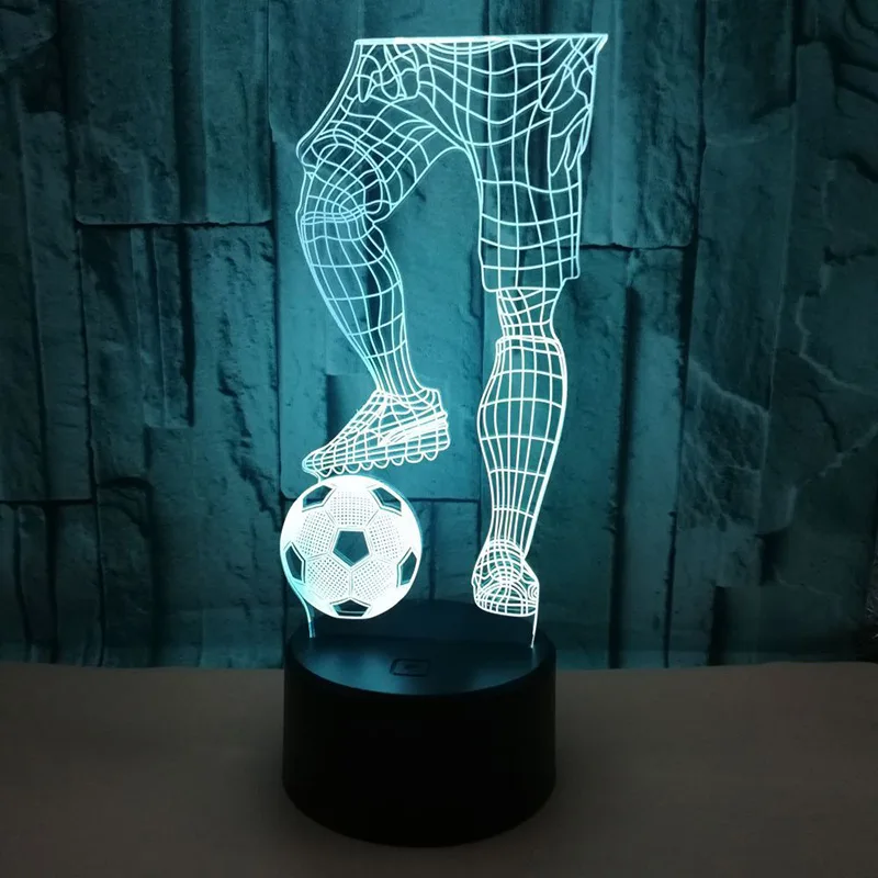 Amante de futebol 3d led luzes da noite crianças cabeceira sono decoração meninas 7 cores mudando controle remoto toque lâmpada mesa casa