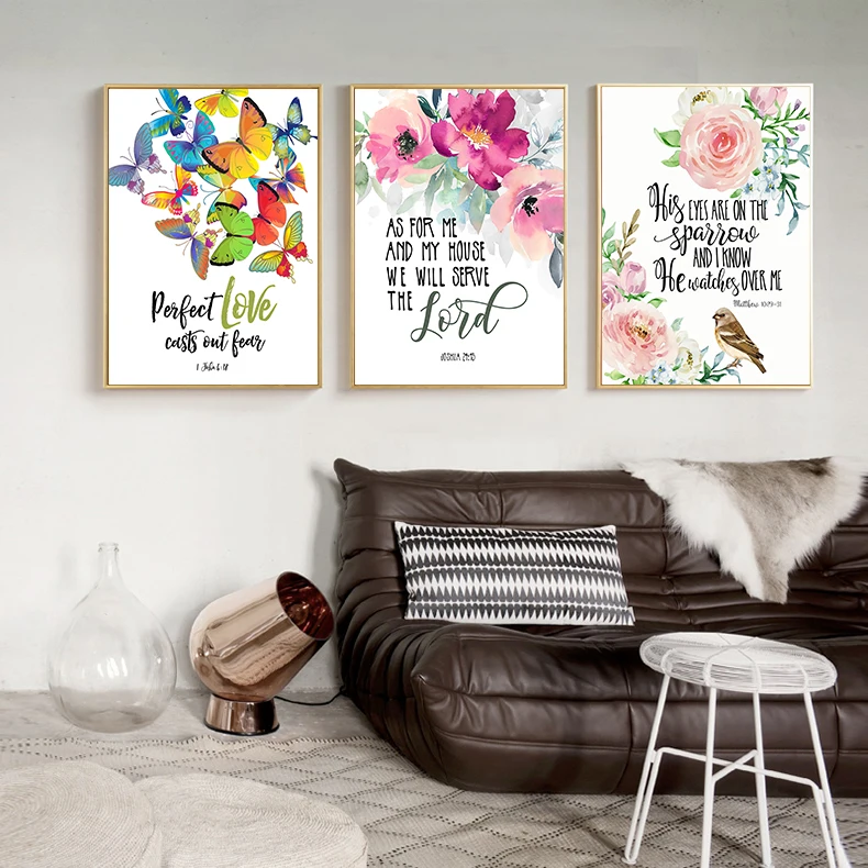 Bible Verse Canvas Painting Butterfly Flowers Poster and Prints Christian Wall Art Inspirational Quote Pictures for Living Room