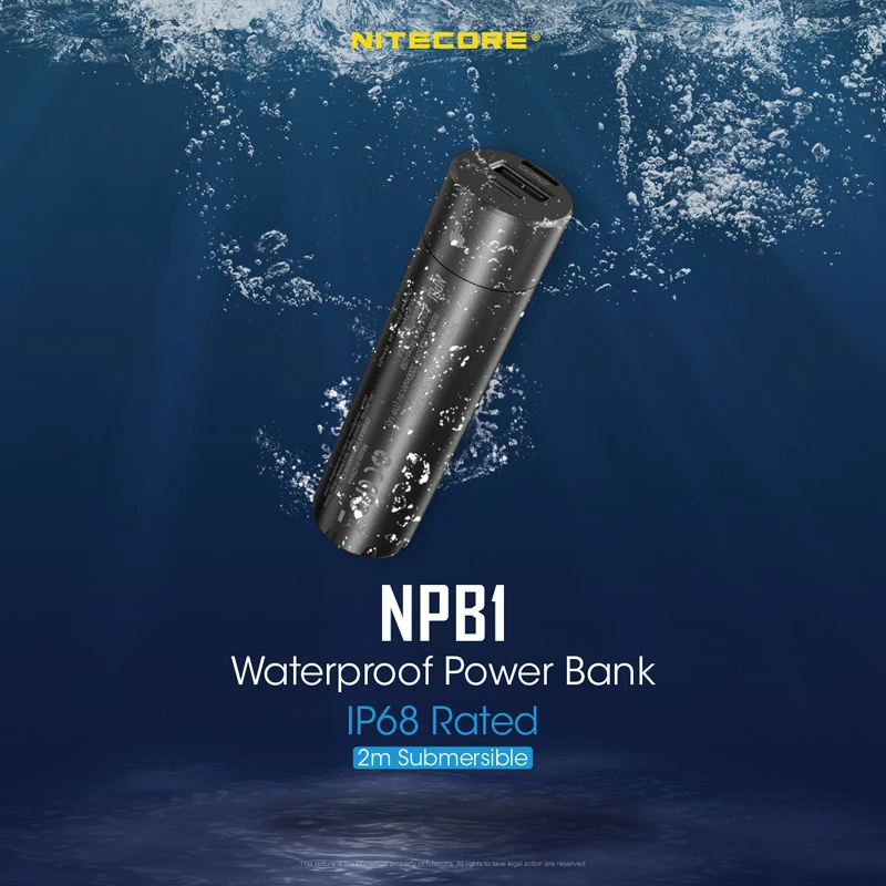 QC3.0 Output NITECORE NPB1 5000mAh IP68 Rated Waterproof Power Bank / Mobile Charger Certified by CE & FCC