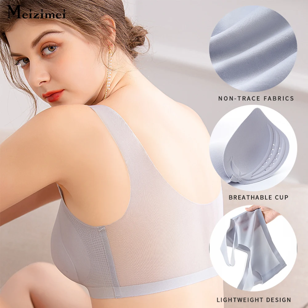 Meizimei Plus Size Bra Ultra-Thin Seamless Bras For Women Underwear BH 6XL7XL Sexy Lace Brassiere Push Up BraletteWith Pad Vest