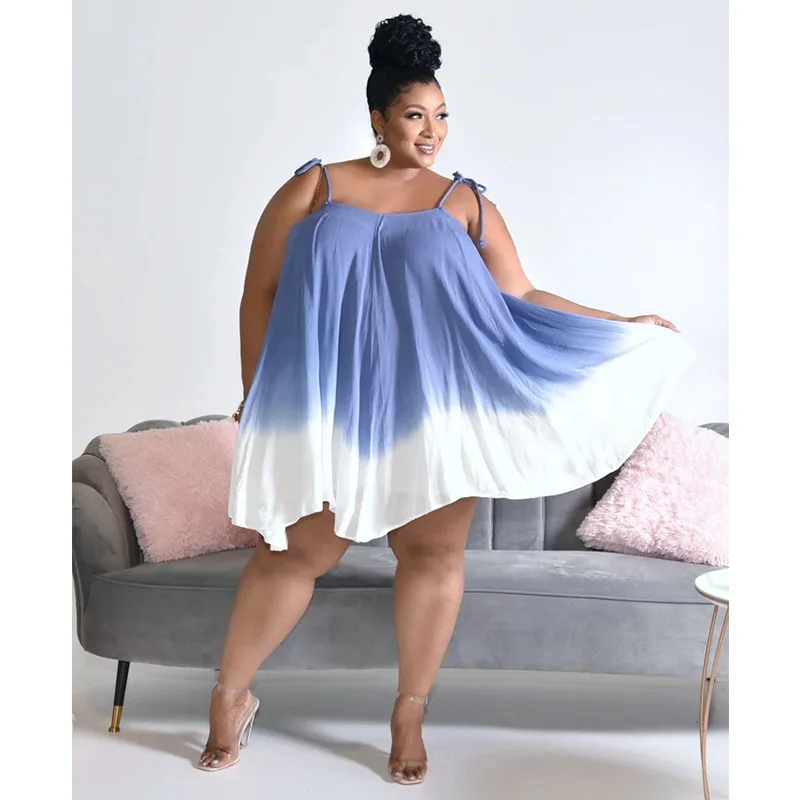 XL-5XL Plus Size summer dress women clothing 2022 fashion printing halter blue loose sexy mini dresses Wholesale Dropshipping