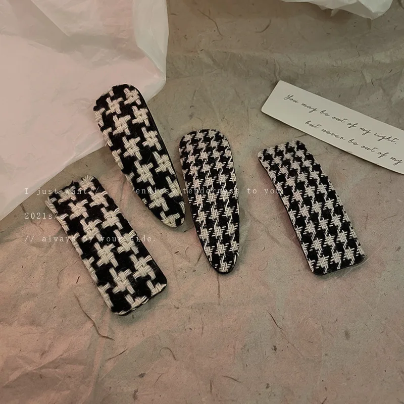 Geometric houndstooth check retro hairpin Korean style simple forest wild water drop bb clip temperament hair accessories  new