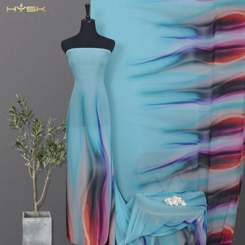 HYSK 100% natural silk georgette fabric ombre abstract custom digital floral print 140cm silk manufacturers by yard stock R2419