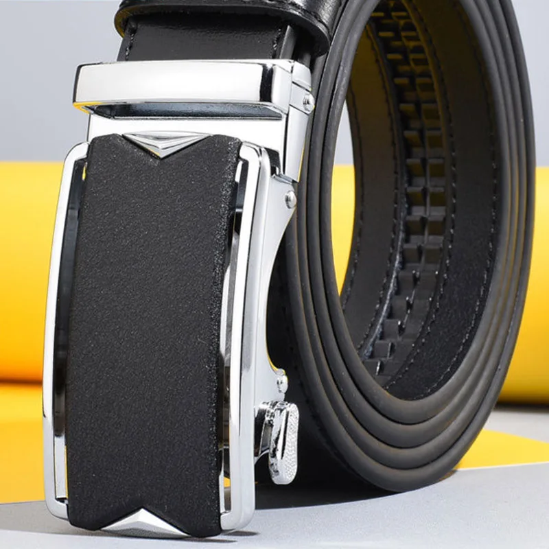 2025 New Trendy Men's Belt High Quality Leather Automatic Buckle White Korean Casual Pants Belt Luxury Design Youth Student Belt