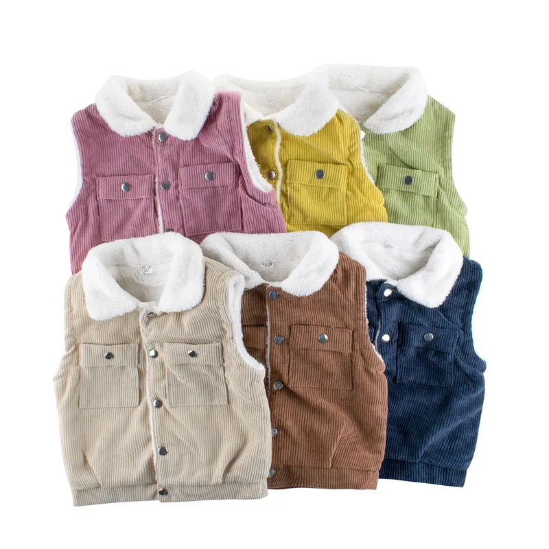 

New Autumn Winter Girls Vests Children Cotton Warm Lamb Wool Baby Girls Solid Keep warm Waistcoat For Boys girls Vest Outerwear