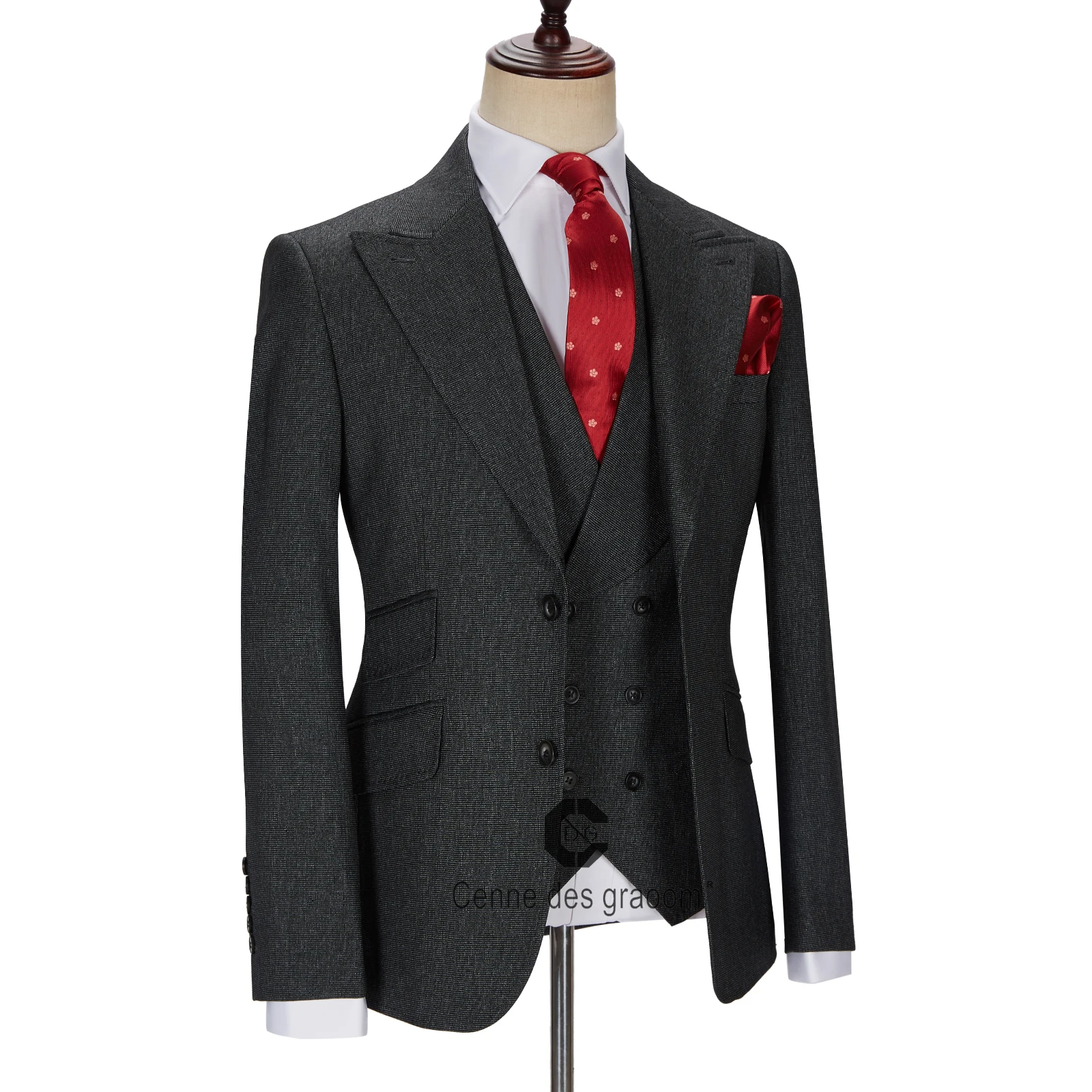 ( Jacket + Vest + Pants ) Cenne Des Graoom New Men Suits Tailor-Made Costume Homme Casual Business Formal Wedding Groom Grey