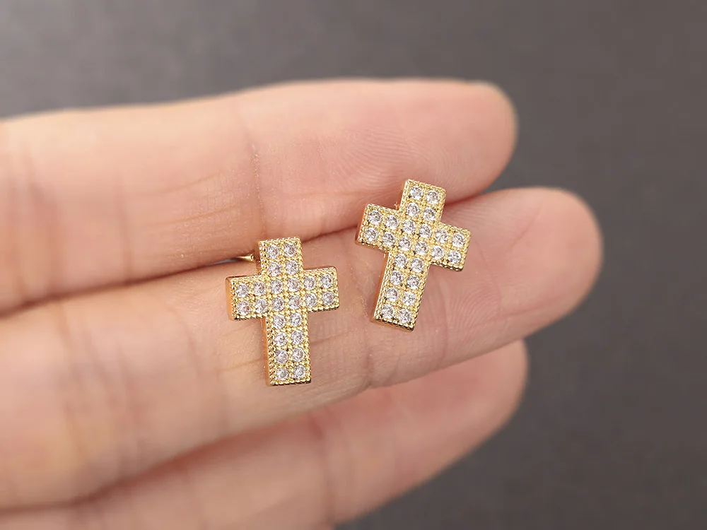 Hip-Hop Kristall-Kreuz-Ohrstecker für Männer und Frauen, Iced-Out Gewindeohrring, Luxus-Modeschmuck, Punk-Rock-Accessoires OHE103 – Detail 2