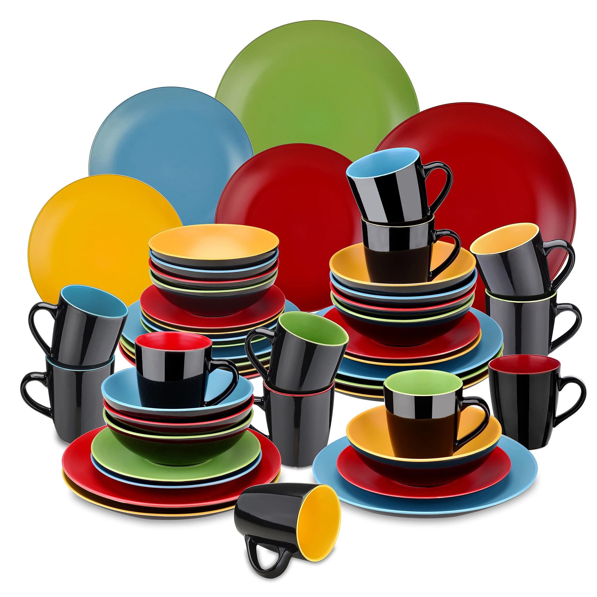 VANCASSO Allegro 16/32/48-Piece Matte Multicolor Stonware Crockery Dinnerware Set  with Dinner Plate,Dessert Plate,Bowl,Mug Set